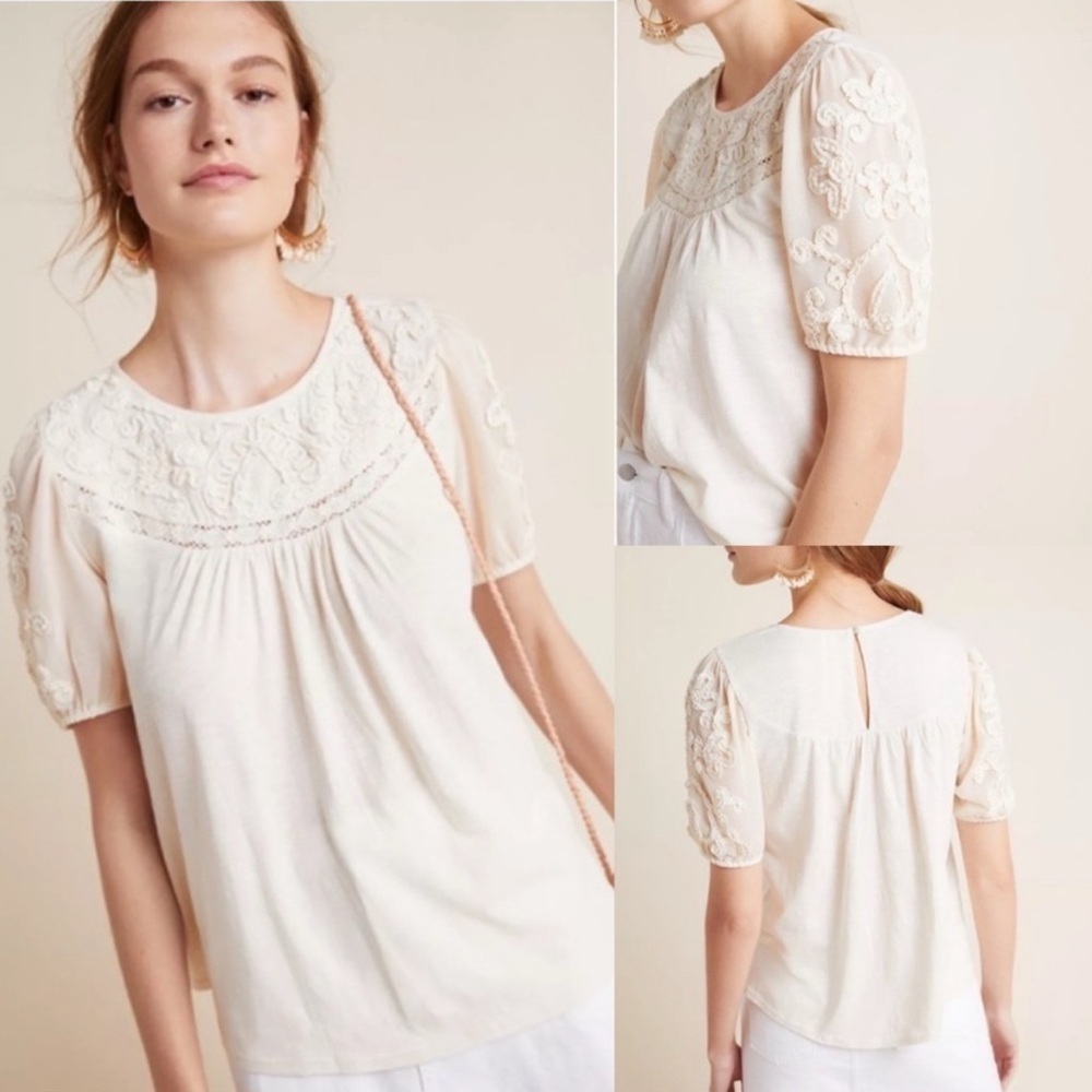 By Anthropologie Delilah Ruched Top Ivory Size Small